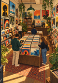 Framed A4 vintage indie vinyl record store interior poster