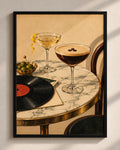 Retro cocktails and vinyl framed poster