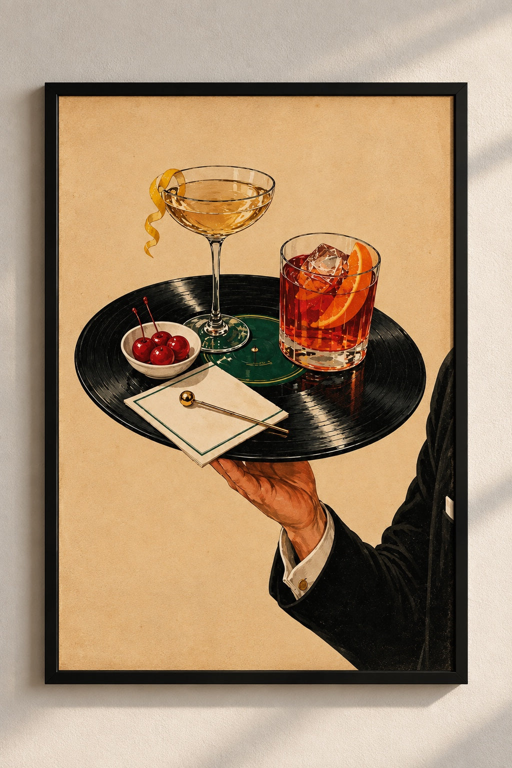 Retro Cocktail Vinyl A4 framed poster