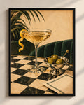 Retro martini and olives checkerboard framed poster