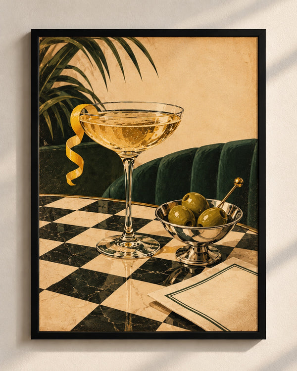 Retro Martini & Olives Checkerboard Poster