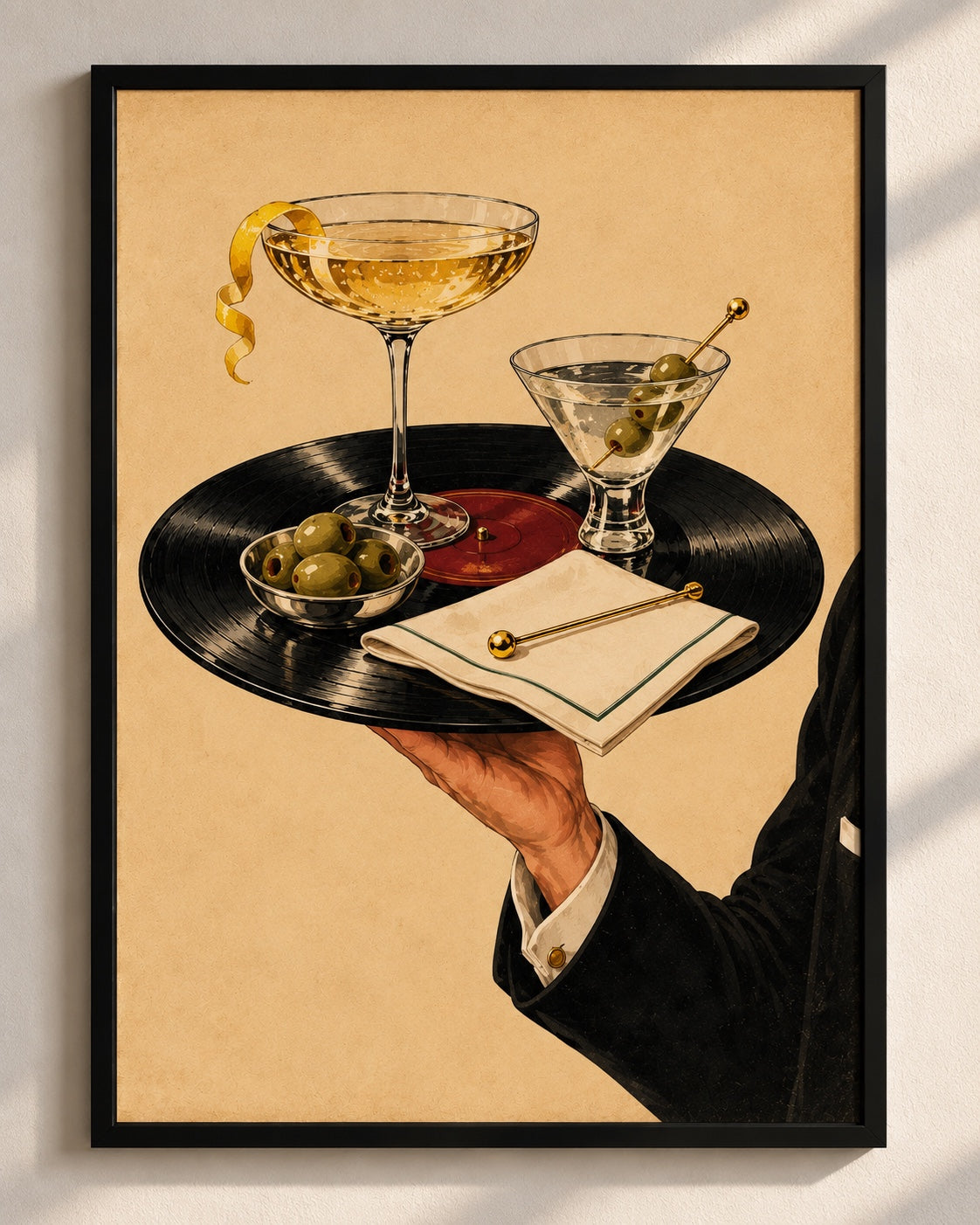 Retro martini service tray framed poster