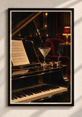 Vintage piano and martini framed poster
