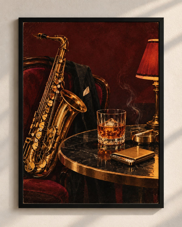 Vintage Saxophone Whiskey Jazz Poster